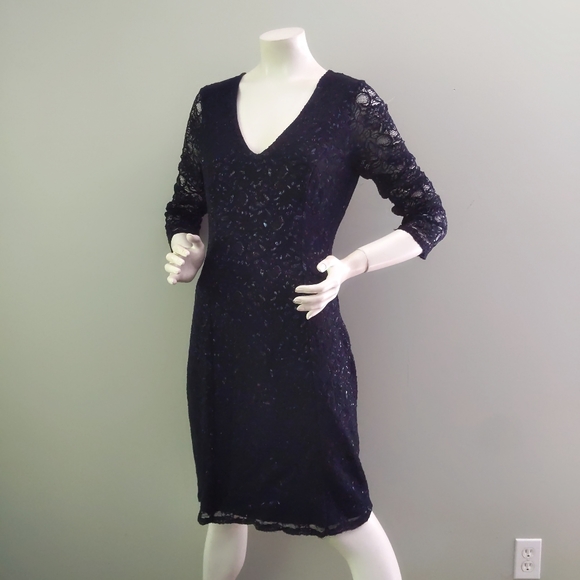 New! L'Wren Scott x Banana Republic Blue Gold Lace V Neck Dress 10 - Picture 4 of 8